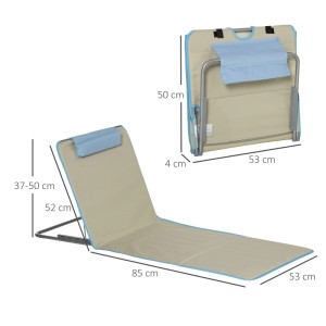 Outsunny Strandliege, beige/hellblau, Stahlrahmen, Oxfordstoff, verstellbare Rückenlehne, faltbar.