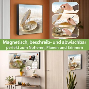 Schlüsselkasten Metall 30x30cm schwarz mit Perlenmuschel Motiv. Magnetisch, beschreibbar, abwischbar für Notizen und Schlüssel.