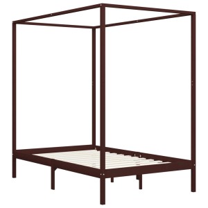 Dunkelbraunes Himmelbett-Gestell aus Kiefernholz, 120x200 cm, für romantische Schlafzimmer.