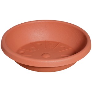 Terracottafarbener Geli Cylindro Blumentopfuntersetzer, Ø 13 cm, aus Kunststoff.