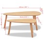 Maße des vidaXL Couchtisch-Sets: 2 braune Tische aus Massivholz Kiefer mit organischen Platten.