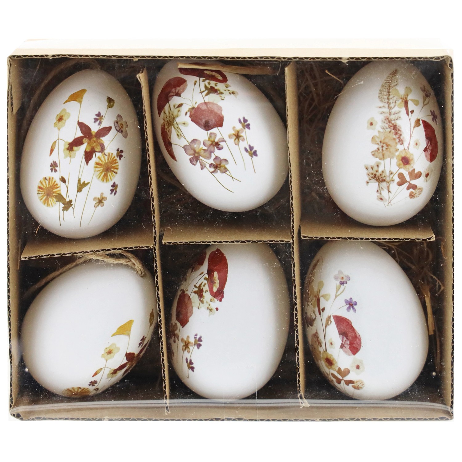 Box mit 6 Eier Blumenmotiv Weiß