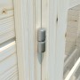 Detailaufnahme: Scharnier an unbehandeltem Holz-Gartenhaus Palmako Ella.