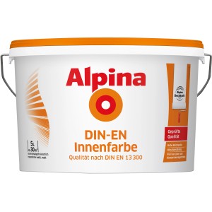 Eimer Alpina Wandfarbe DIN-EN Weiß matt, 5 Liter für Innenräume.