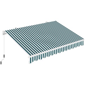 Outsunny Markise, weiß mit grünen Streifen, aus Aluminium und Polyester, 395x245cm. Sonnenschutz für Terrasse und Balkon.