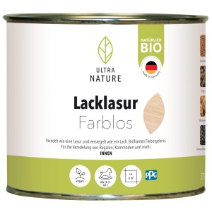 Dose Ultra Nature BIO Lacklasur Farblos, vegan, für Innenräume. Holzlasur für Regale und Möbel.