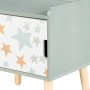 Kindernachttisch aus MDF und Holz, weiß-grün mit Stern-Print, Staufach mit Griff. Ideal für Kinderzimmer.