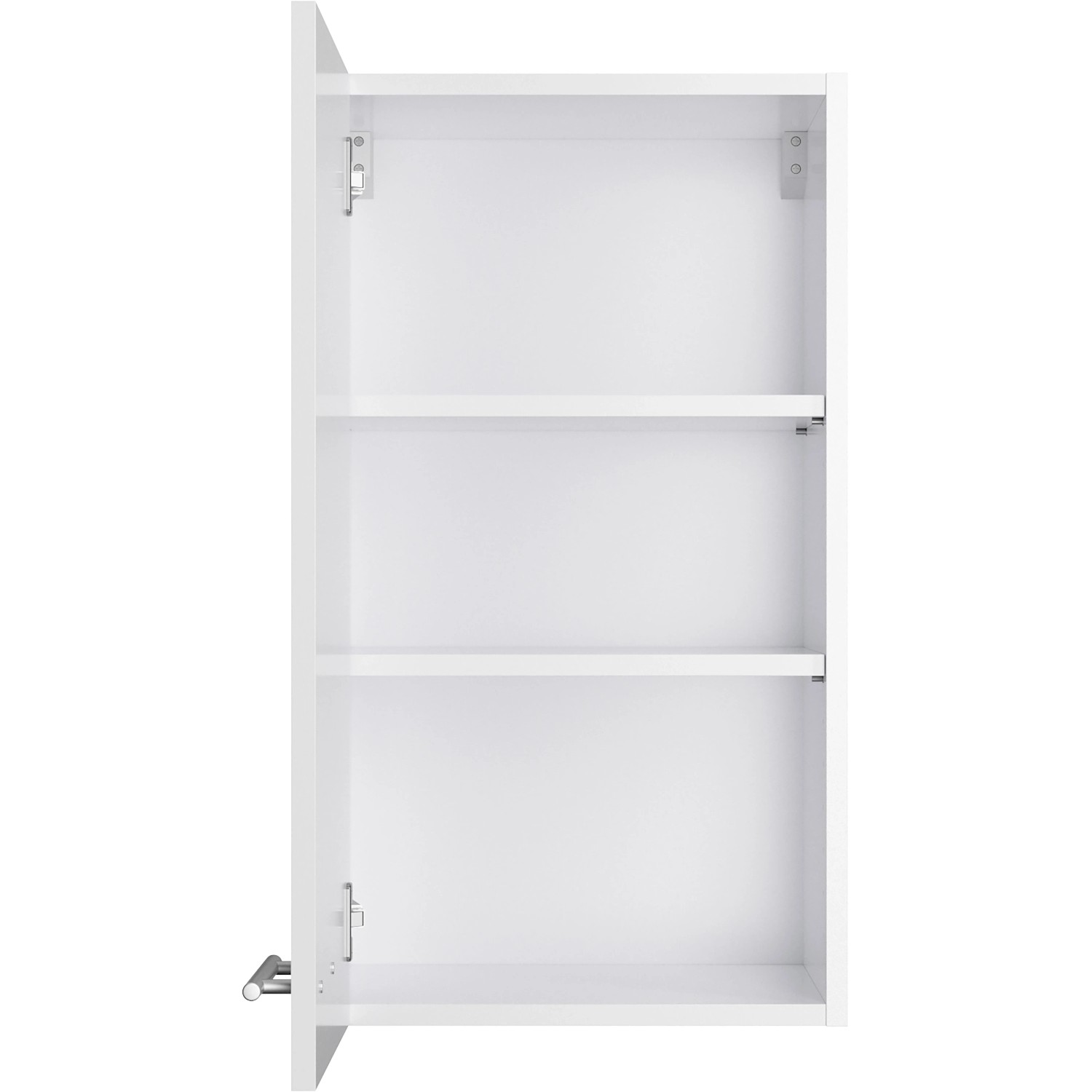 Weißer Optifit Oberschrank Rurik986, 40 cm breit, mit zwei Einlegeböden. Küchen-Hängeschrank offen.