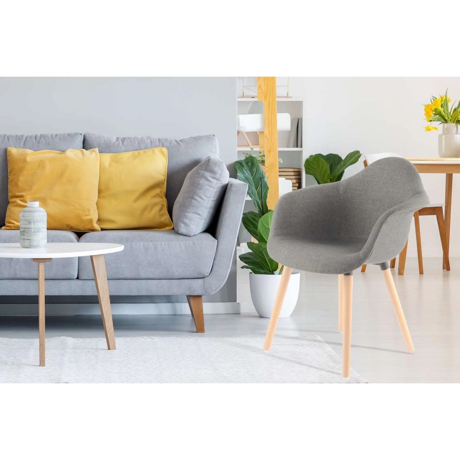 Moderner Polsterstuhl Frida im 2er-Set, braun, für Esszimmer. Bequemer Esszimmerstuhl mit Holzbeinen.