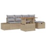 Beiges 6-tlg. vidaXL Garten-Sofa-Set aus Polyrattan mit Kissen und Stauraum.