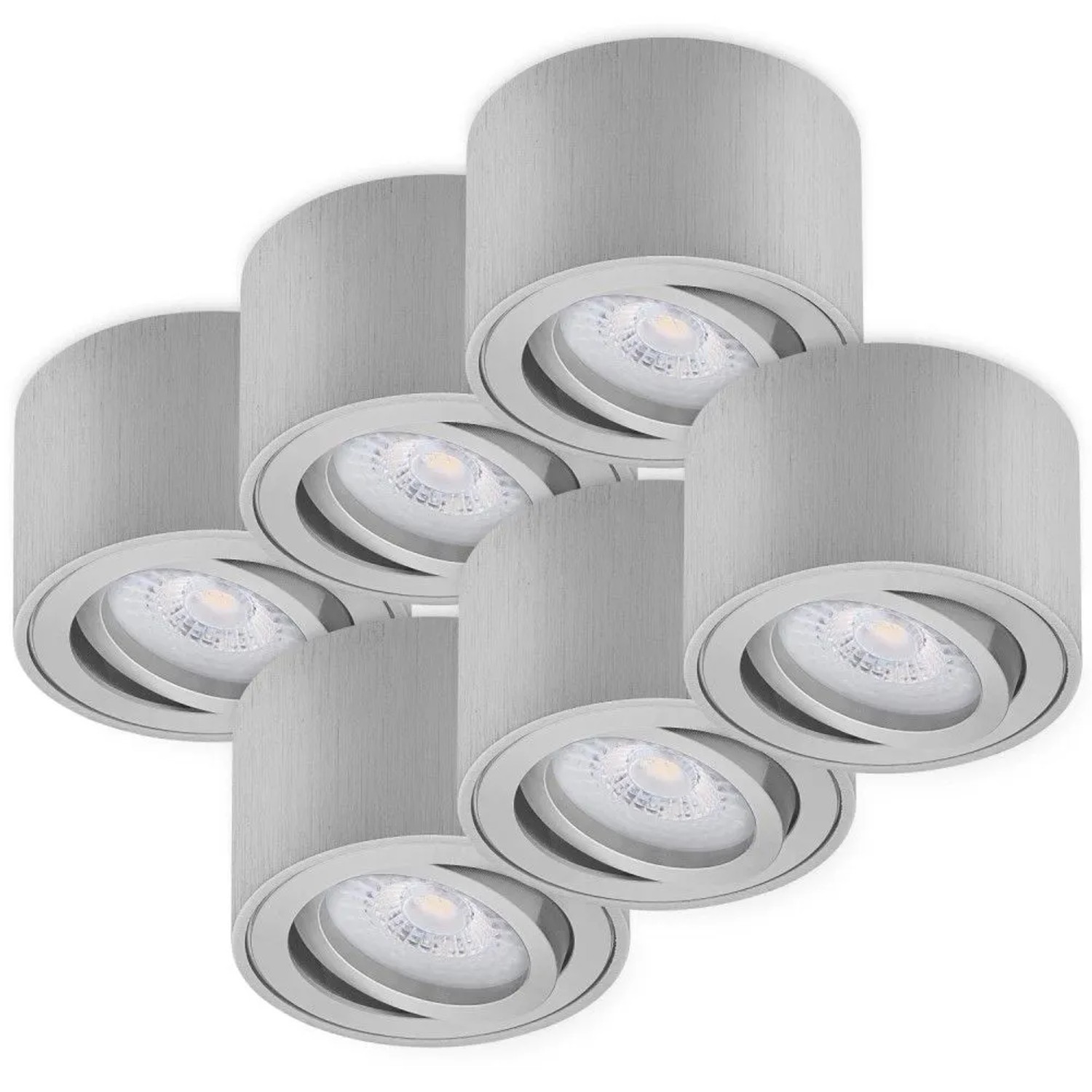 Oktaplex Lile S 6er Set Aufbaustrahler LED Alu Gebürstet Energieklasse A Schwenkbar Warmweiß 3000K 230V 1,9W
