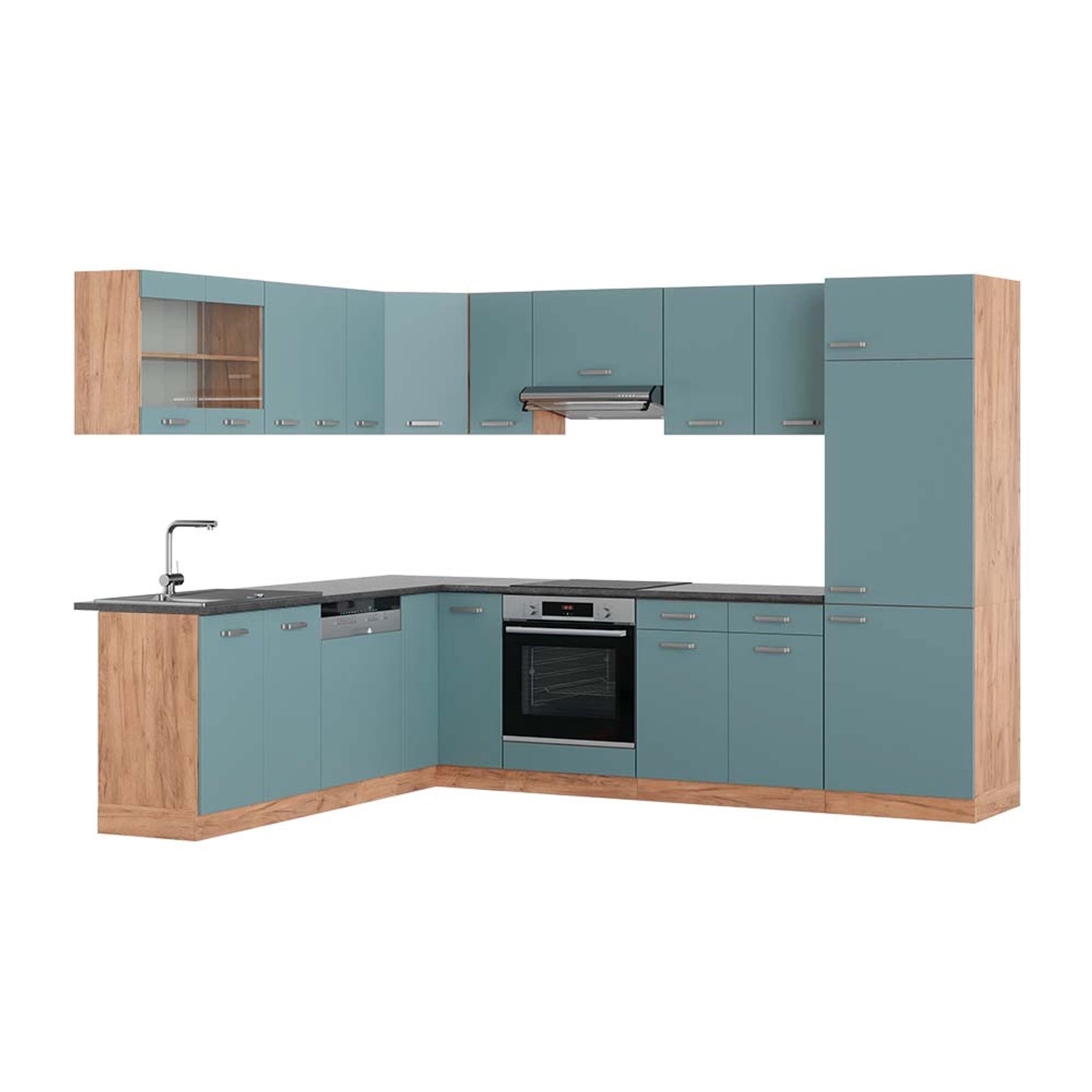 Vicco R-Line Eckküche Blau-Grau/Goldkraft Eiche 227 x 287 cm AP Anthrazit günstig online kaufen