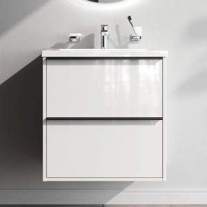 AM.PM Waschtischunterschrank Flash, weiß glänzend, mit Becken und 2 Schubladen, 60 cm.