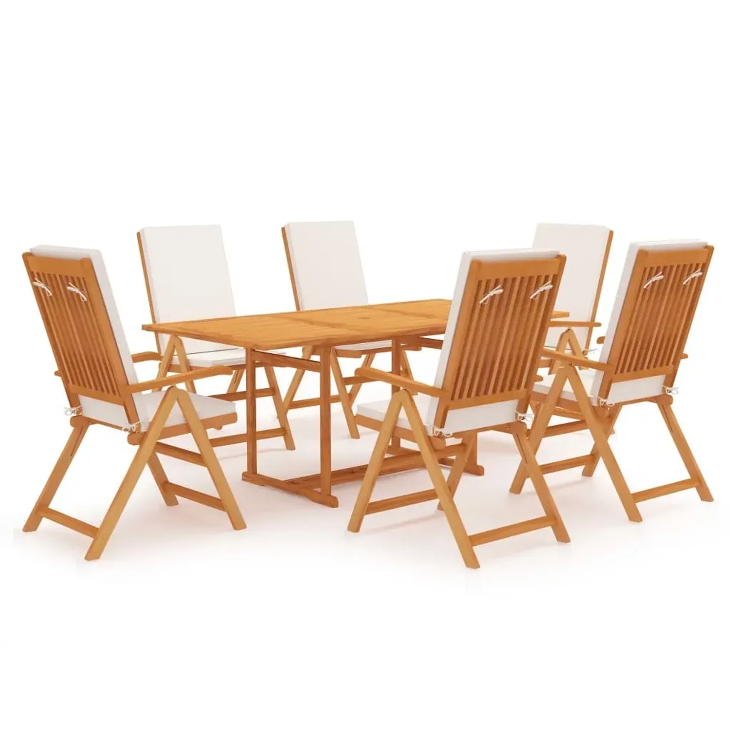 vidaXL 7-tlg Garten-Essgruppe mit Kissen Massivholz Teak Modell 4