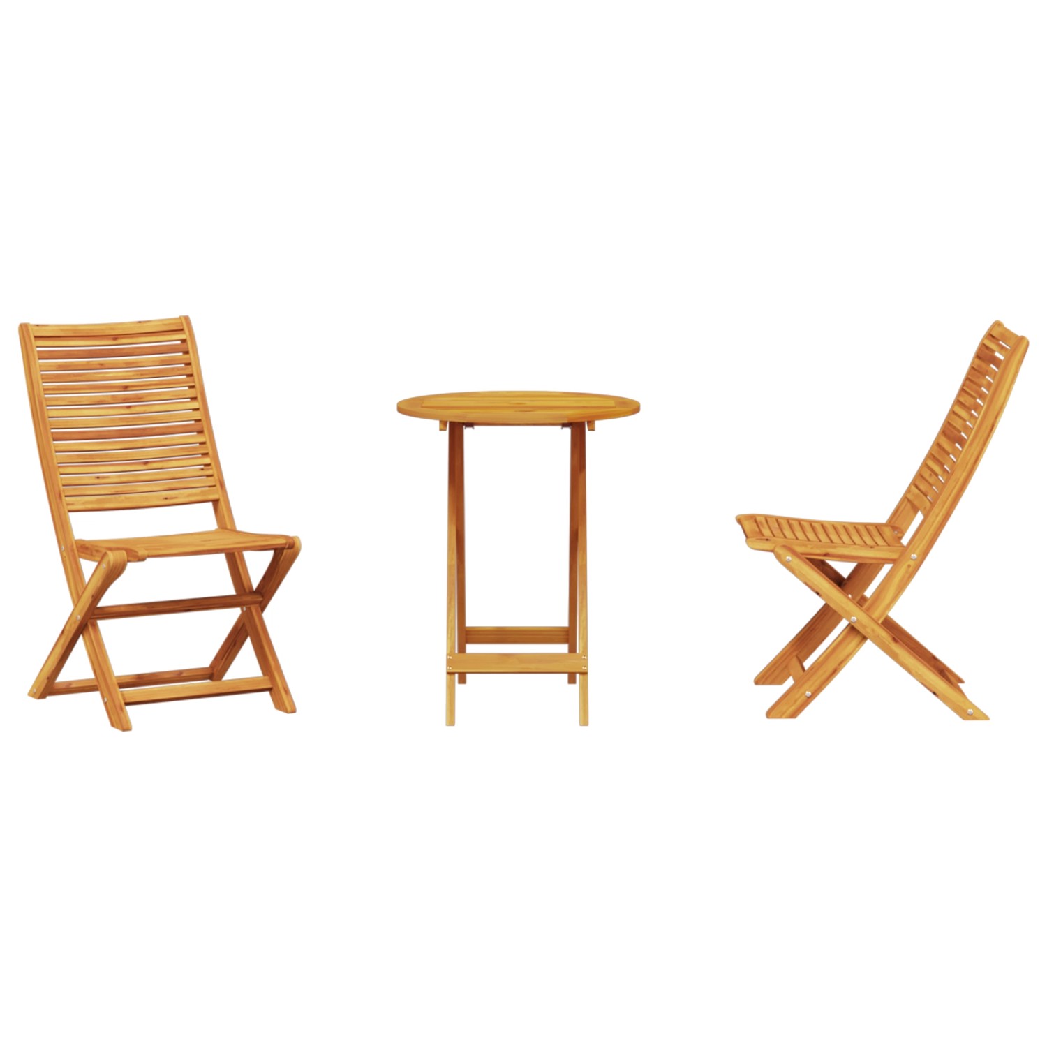 Klappbares 3-tlg. Bistro-Set aus Akazienholz: Gartentisch und zwei Stühle.