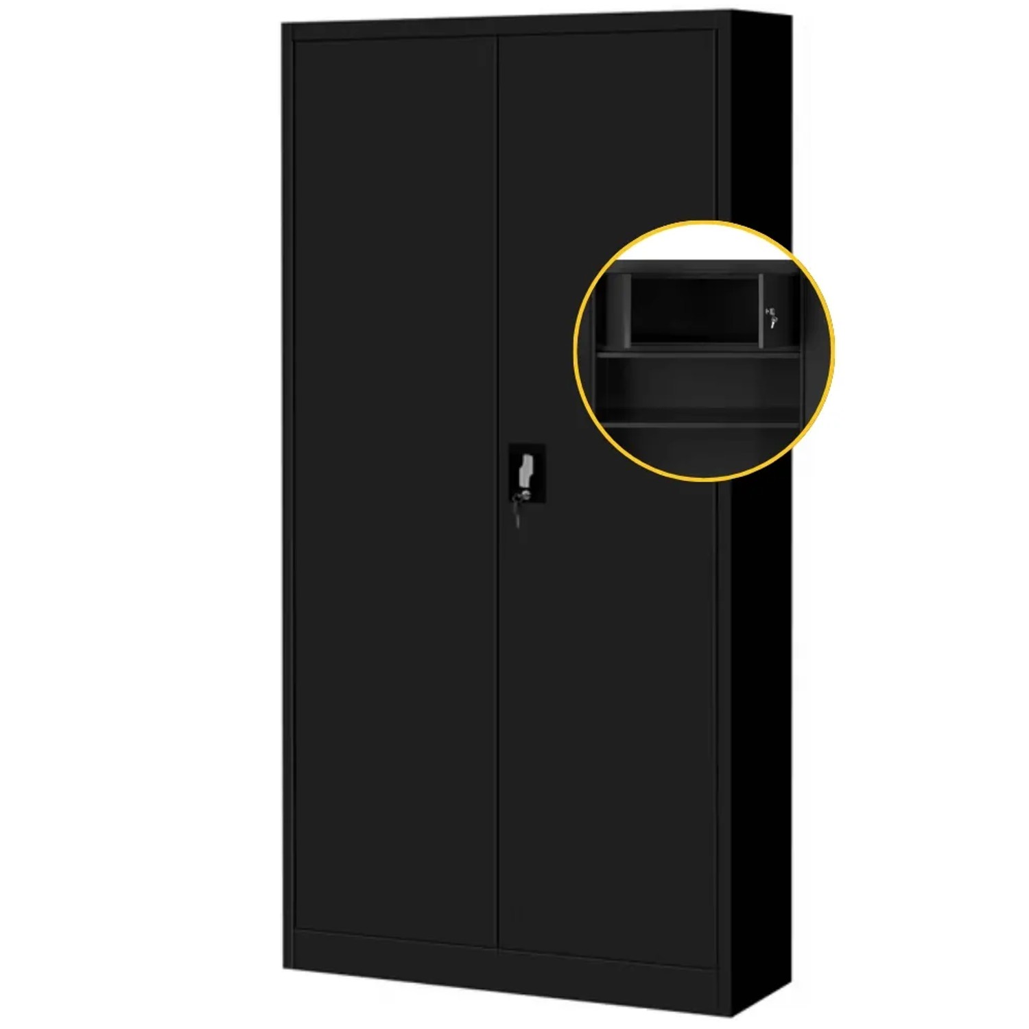 DELUKE Metallschrank Abschließbar KODLI mit Geheimfach 185 x 90 x 45 cm Schwarz