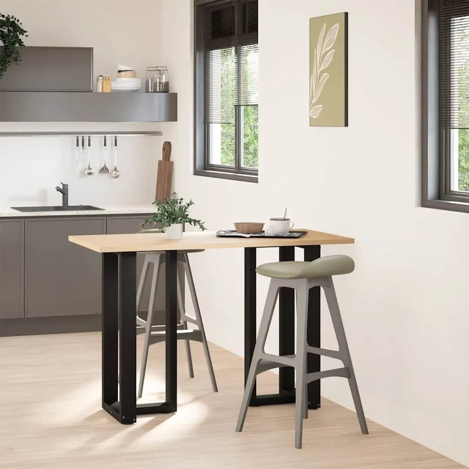 Schwarze vidaXL Bartischbeine in T-Form, 2er-Set, aus Stahl, für Stehtische.