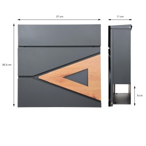 ML-Design Standbriefkasten, anthrazit mit Holzoptik und Zeitungsfach. Moderner Briefkasten mit Ständer.