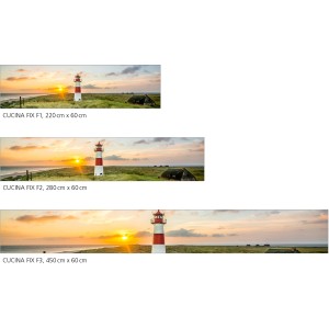 Myspotti Küchenrückwandfolie mit Leuchtturm Sylt Motiv in verschiedenen Größen.