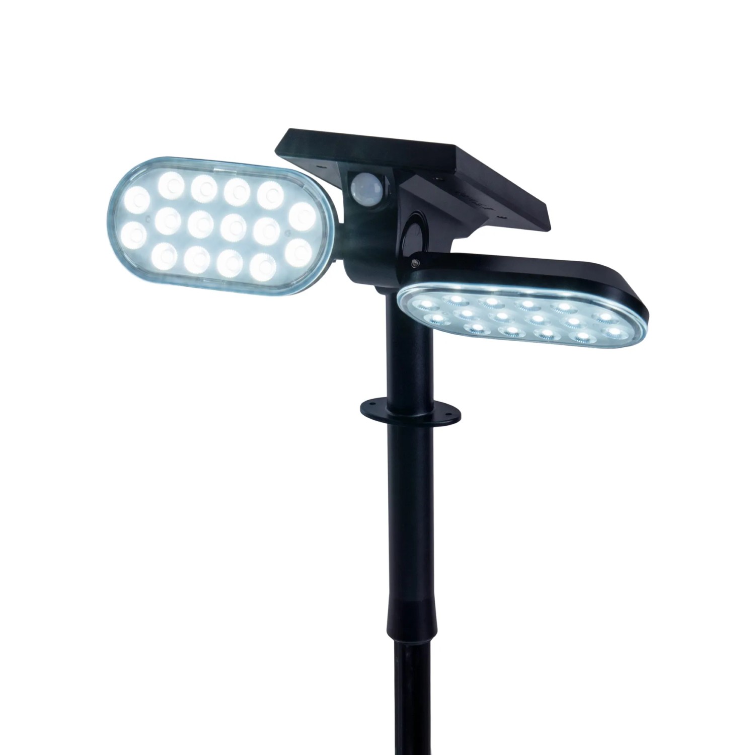 Schwarzer Näve LED Solarstrahler Paco, 31,9 cm, für Garten & Terrasse. Solar-Wegeleuchte mit zwei Leuchtenköpfen.