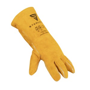 STAHLWERK Schweißerhandschuh aus gelbem Echtleder, hitzebeständig und robust.