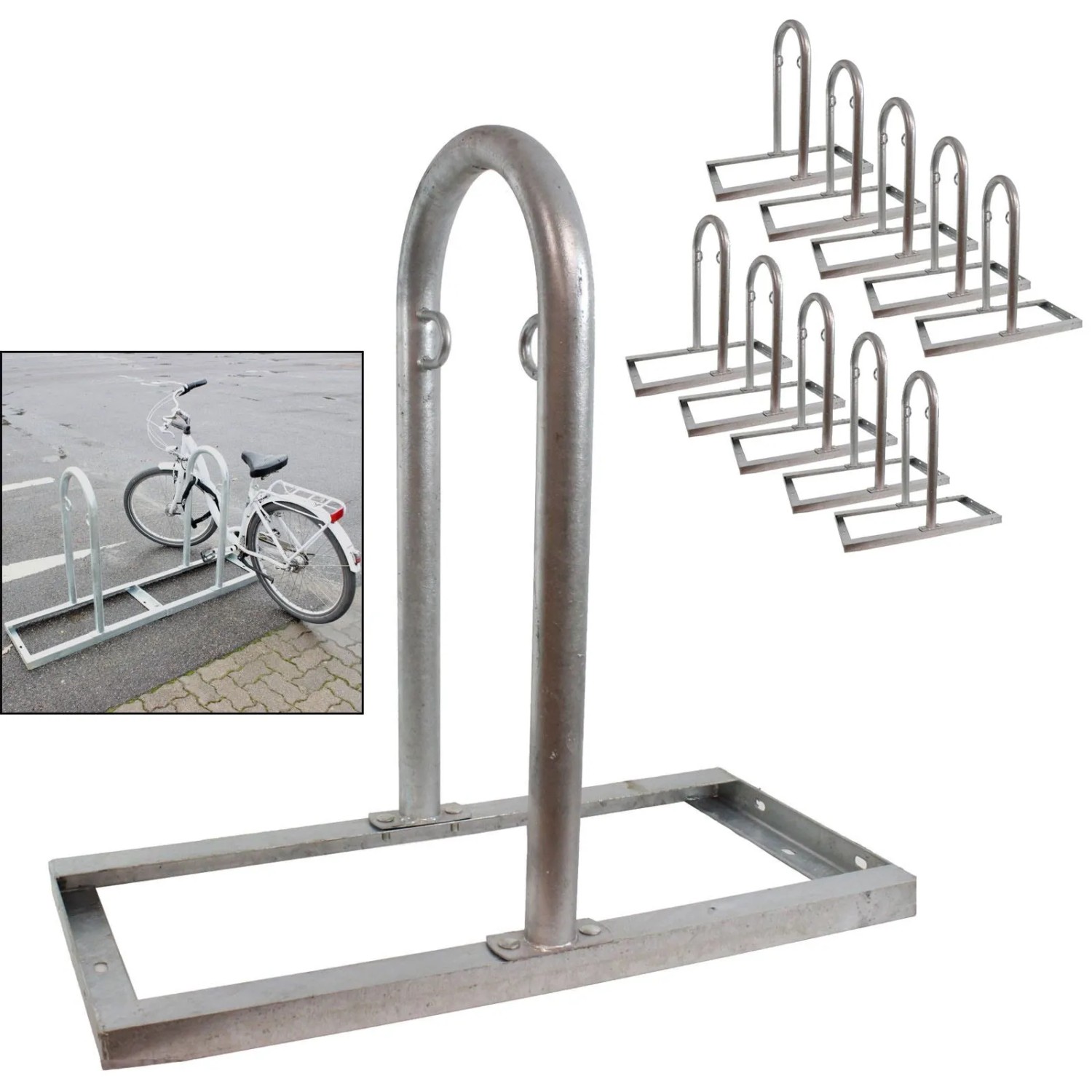 TRUTZHOLM 10x Fahrradanlehnbügel  90 x 84 cm Stahl Feuerverzinkt Ø 49 mm Typ U