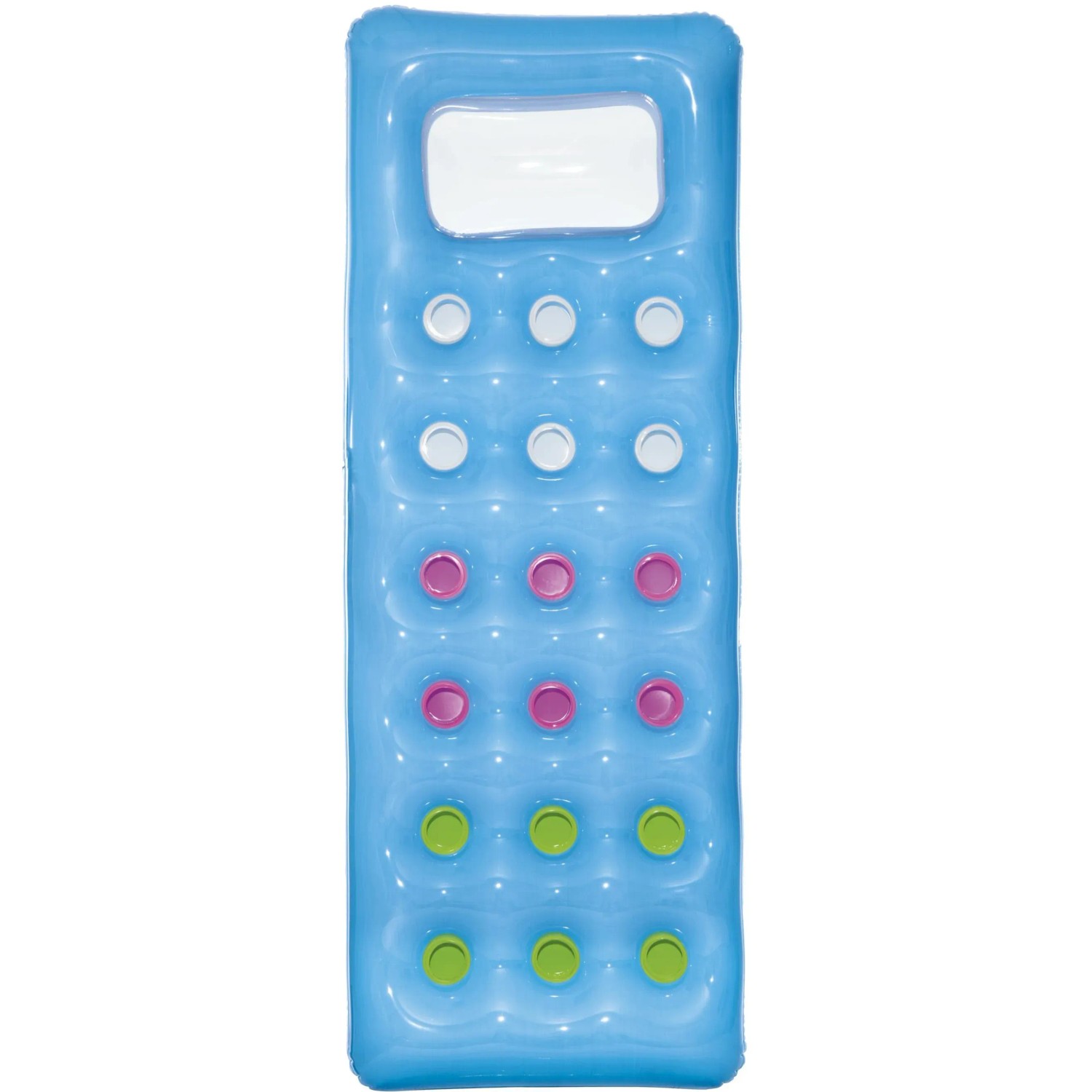 Bestway Luftmatratze, 177x63cm, blau mit Fenster und farbigen Akzenten.