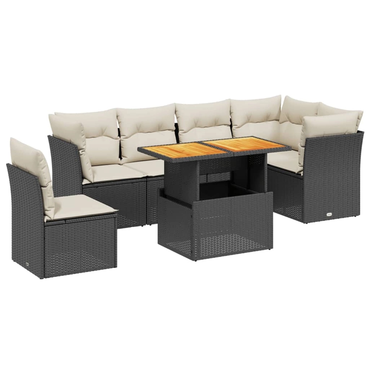 vidaXL 7-Tlg Garten-Sofagarnitur mit Kissen Schwarz Poly Rattan 3270853 günstig online kaufen