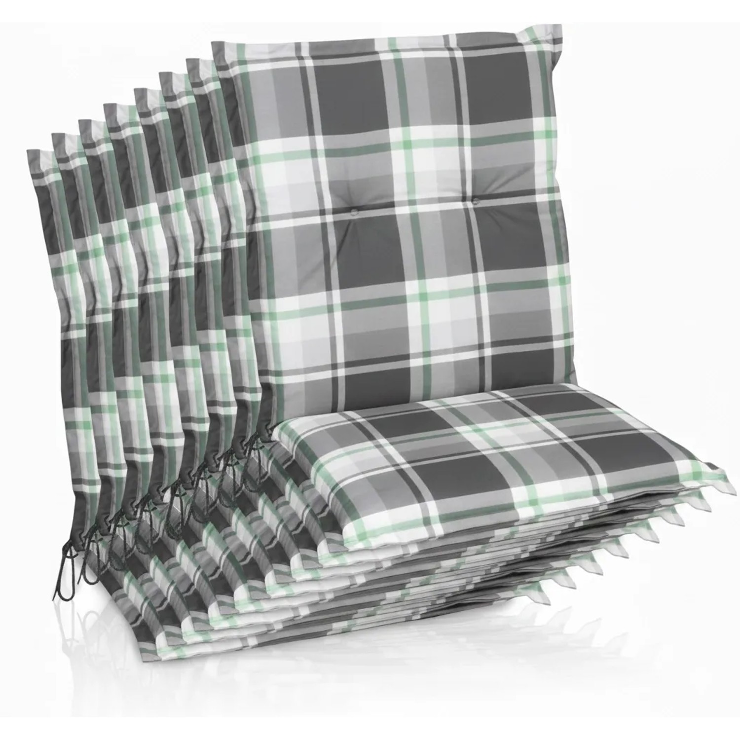 Beautissu 8er Set Sunny MK Niedriglehner Auflagen 100x50 cm in Mintgrün Kariert