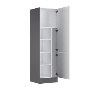 OPTIFIT Hochschrank Kiel420, 60x210 cm, Anthrazit Matt, mit Regalfächern und offener Tür.