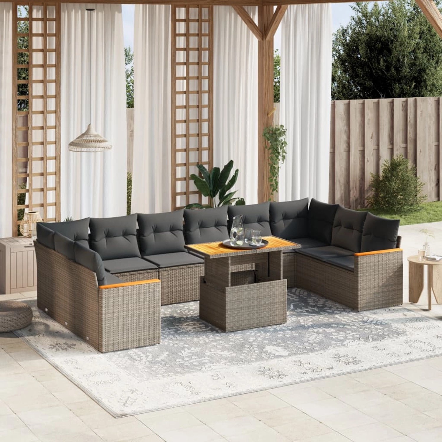 vidaXL 11-Tlg Garten-Sofagarnitur mit Kissen Grau Poly Rattan 3273251 günstig online kaufen