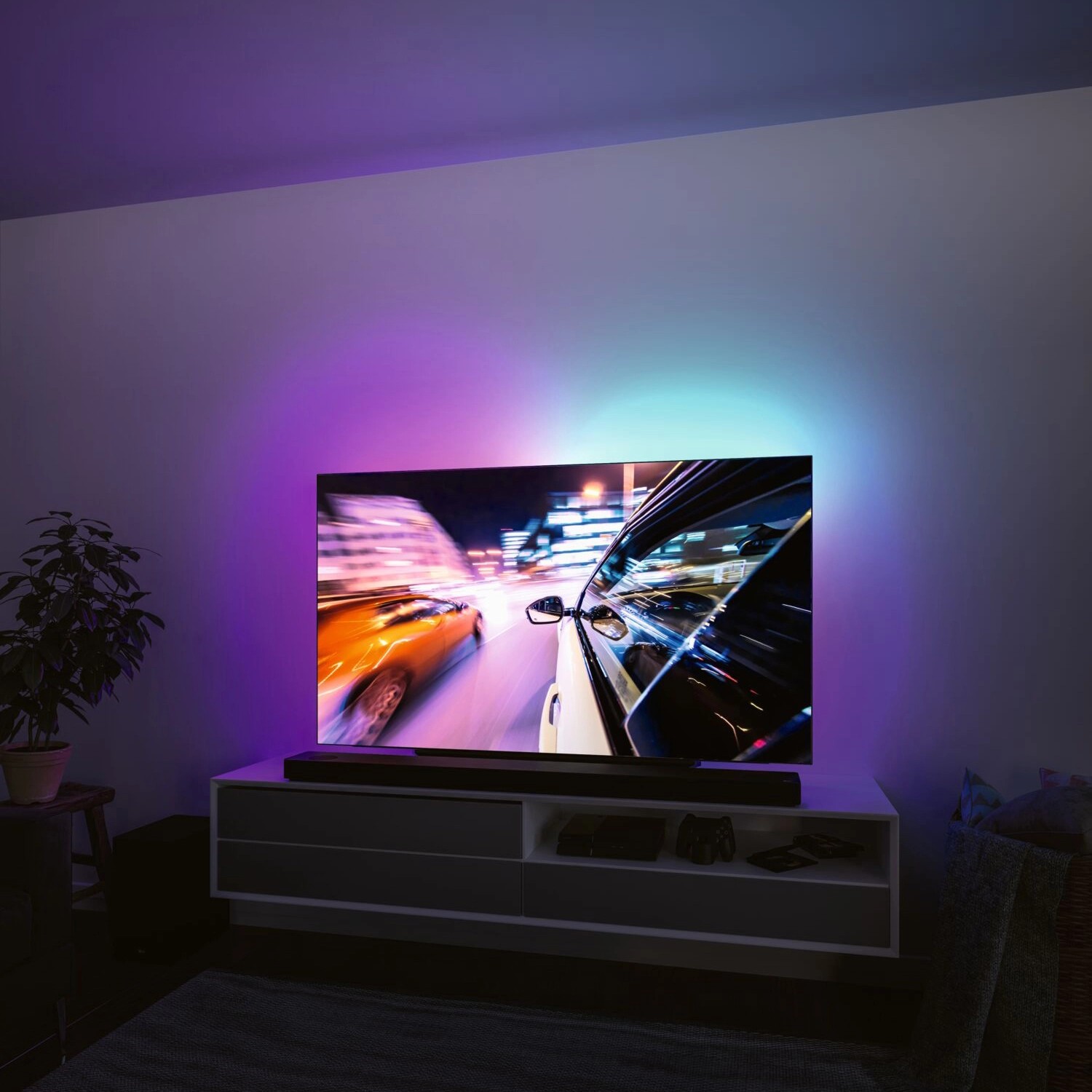 Paulmann EntertainLED LED-Streifen mit USB für 75-Zoll-Fernseher, indirekte RGB Hintergrundbeleuchtung.