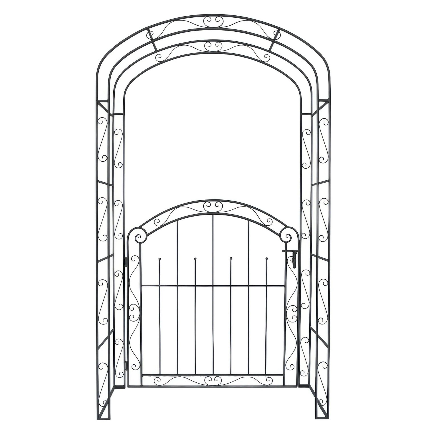 DELUKE Pforte DELHI Mit Rosenbogen Stahl Braun-Schwarz 215x115x43cm Eingangstor Gartentor Fußgängertor