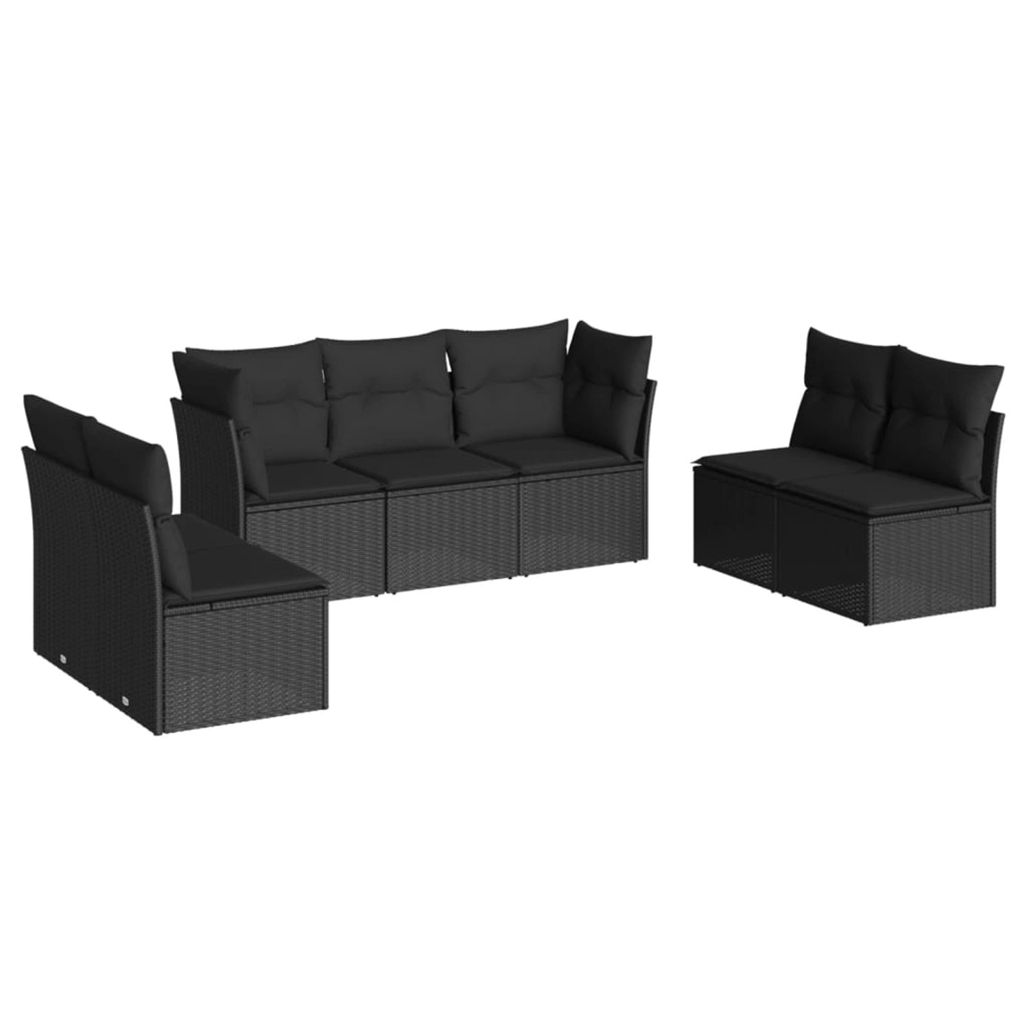 vidaXL 7-tlg Garten-Sofagarnitur mit Kissen Schwarz Poly Rattan Modell 32