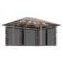 Taupe Pavillon 4x3m mit Moskitonetz, LED-Lichterkette für Garten & Terrasse.