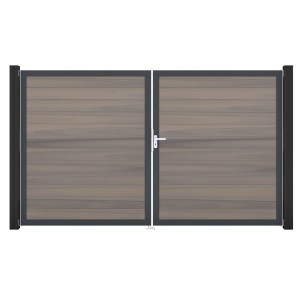 GroJa Solid Steckzaun Tor, 2-flügelig, Bi-Color co-extrudiert, mit Rahmen und Beschlagset.