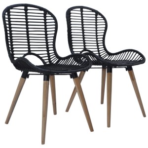 2er Set Esszimmerstühle, schwarz, Natur Rattan Sitzfläche, Holzbeine.