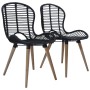 2er Set Esszimmerstühle, schwarz, Natur Rattan Sitzfläche, Holzbeine.