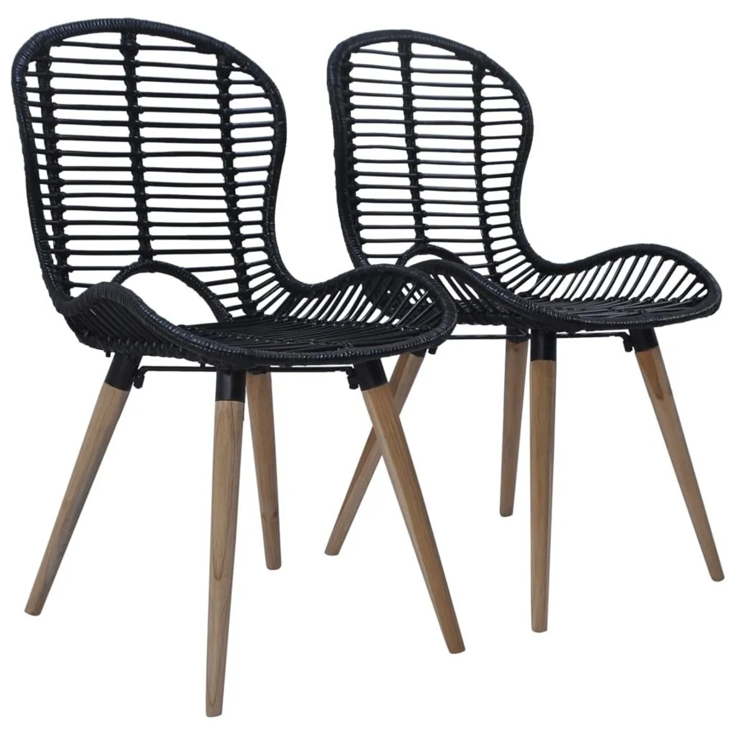 Furnicato Esszimmerstühle 2 Stk Schwarz Natur Rattan