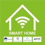 Smart Home Logo mit Haus, WLAN-Symbol und Logos von Hey Siri, Google Home, Amazon Alexa und IFTTT.
