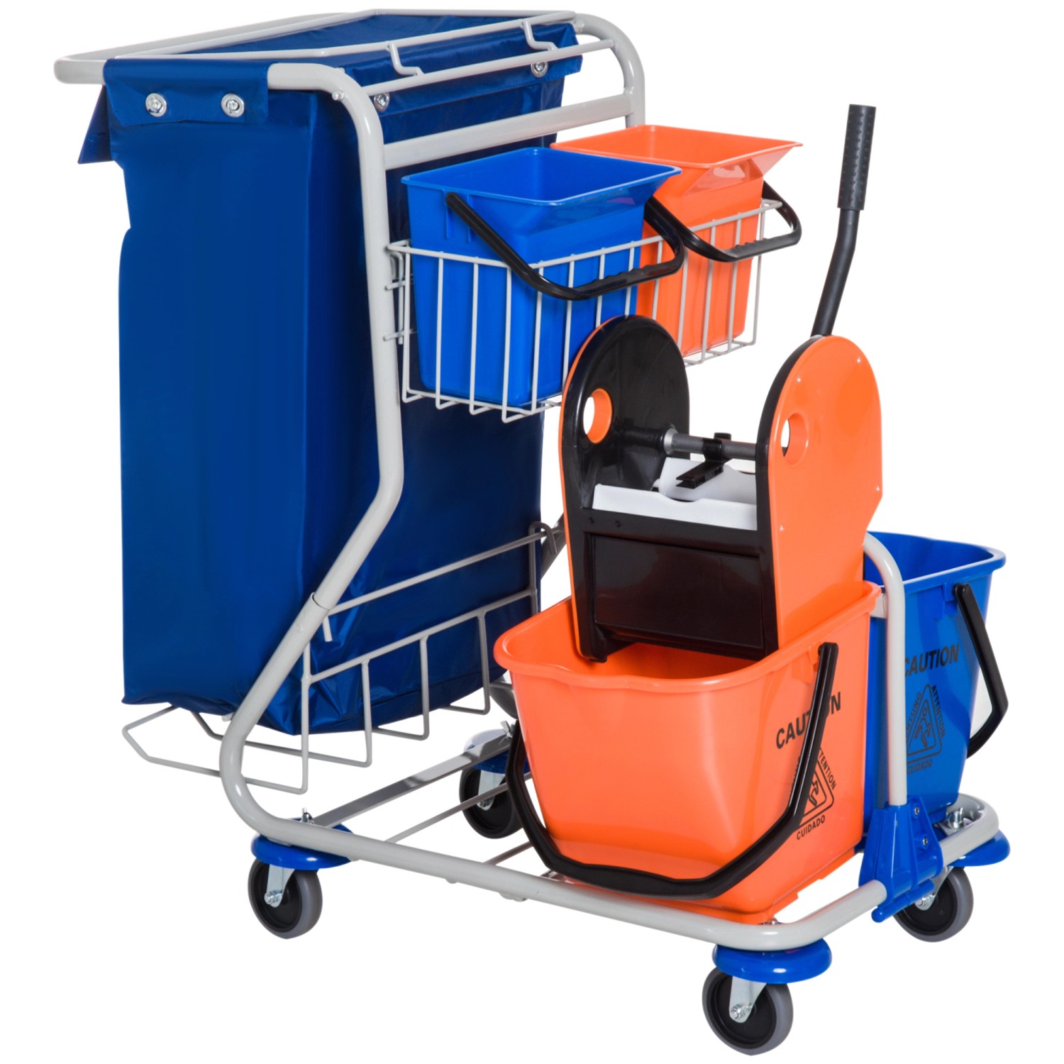 Thumbnail - HOMCOM Putzwagen 4 Fahreimer mit Rollen Blau Orange 93 x 80 x 97 cm
