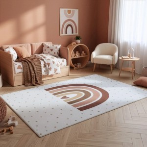 Ayyildiz Kinderteppich Coco creme mit Regenbogen und Punkten, 80x150 cm.