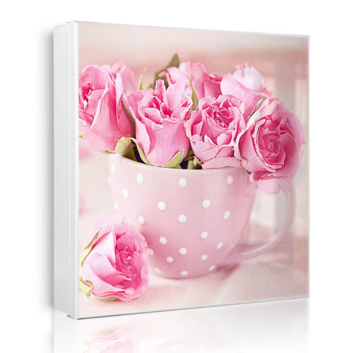 Banjado Großer Schlüsselkasten Metall 30x30cm Weiß Scharnier Rechts 50 Haken Beschreibbar Magnetisch Motiv Tasse Voll Rosen