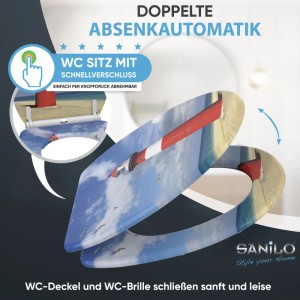 SANILO WC Sitz Leuchtturm-Design, Absenkautomatik, Schnellverschluss. Top Fix Montage.