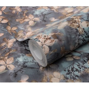 Erismann Vliestapete Play of Light Purity Blau mit floralem Muster als Rolle.