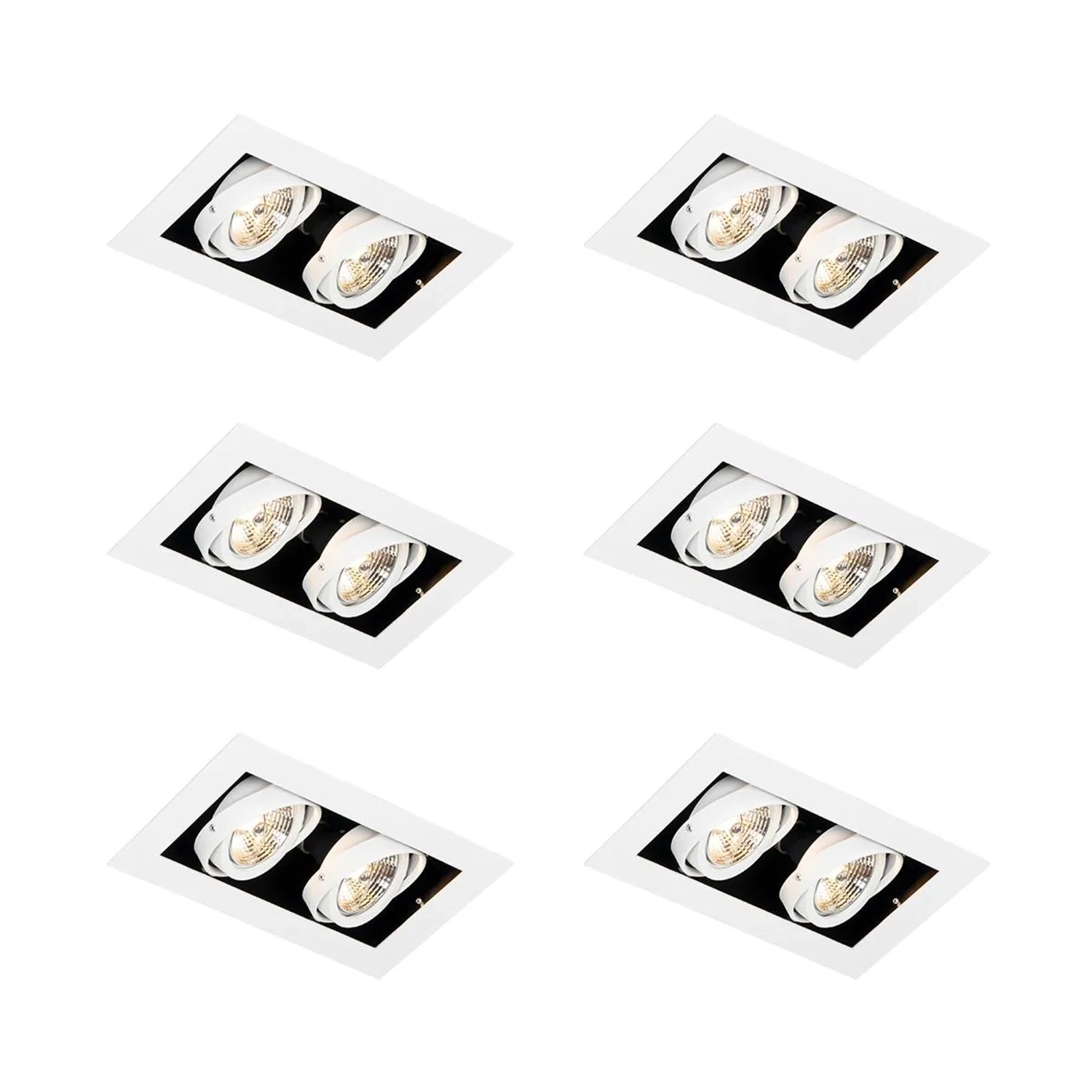 QAZQA Set mit 6 Modernen Einbaustrahlern Weiß 2 Flammig Verstellbar Oneon 70