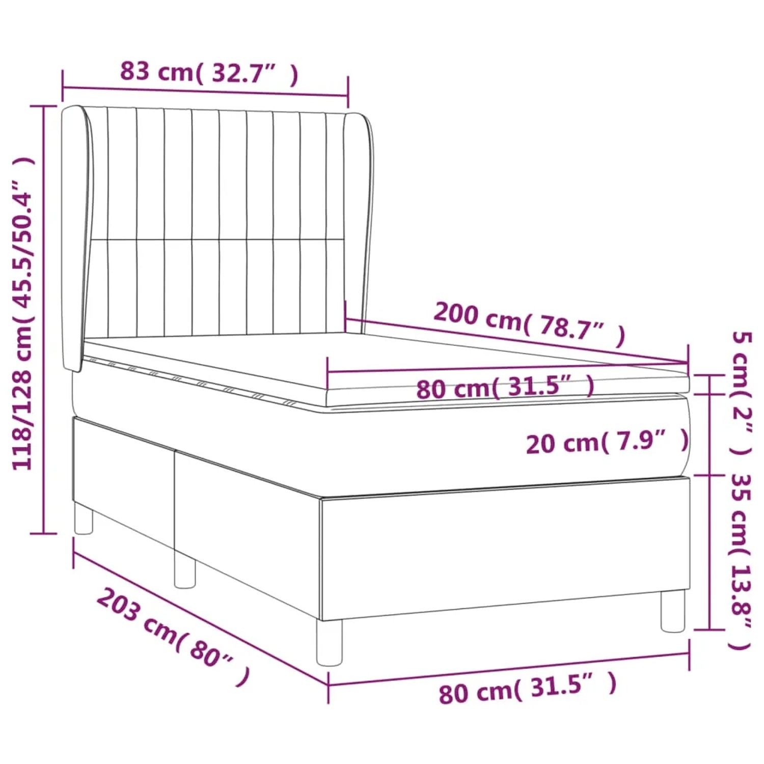 vidaXL Boxspringbett Creme 80x200 cm mit Matratze und Kopfteil, Stoff