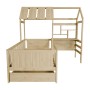 Juskys Kinderbett Yari 90x200 cm Natur mit Schreibtisch und Schublade.