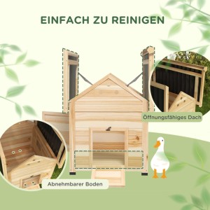 PawHut Entenstall aus Holz mit Kippdach und Doppeltür. Abnehmbarer Boden und öffnungsfähiges Dach für leichte Reinigung.