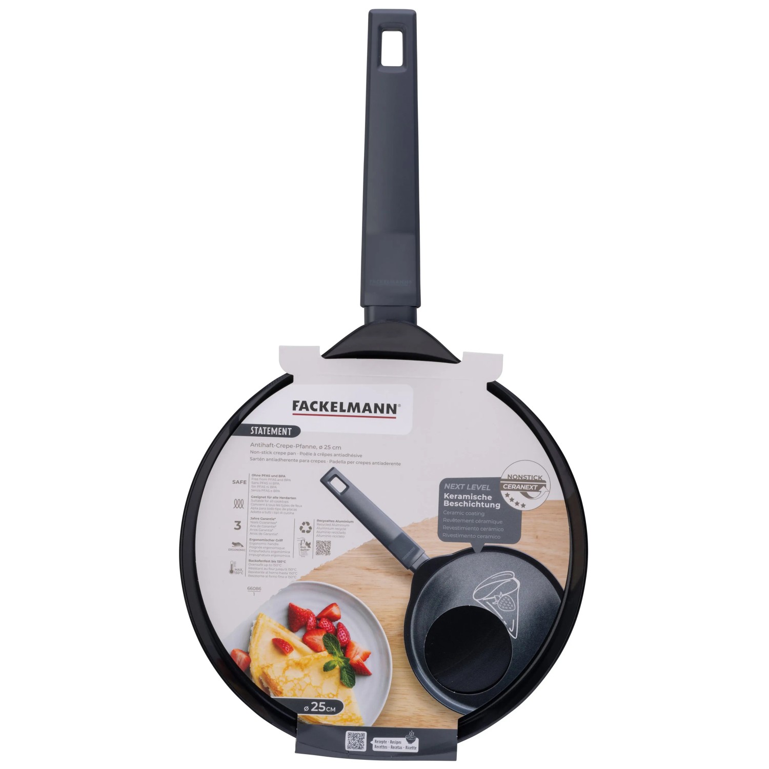 Fackelmann Crepepfanne Statement, 25 cm, mit Keramikbeschichtung und ergonomischem Griff.